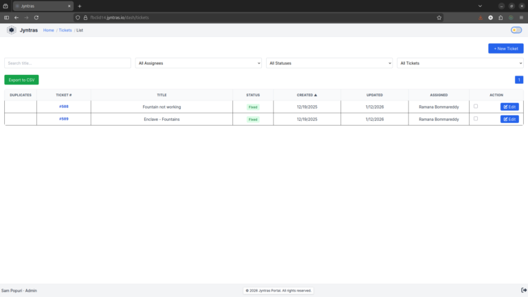 Jyntras Ticket Listing Screen Light Mode